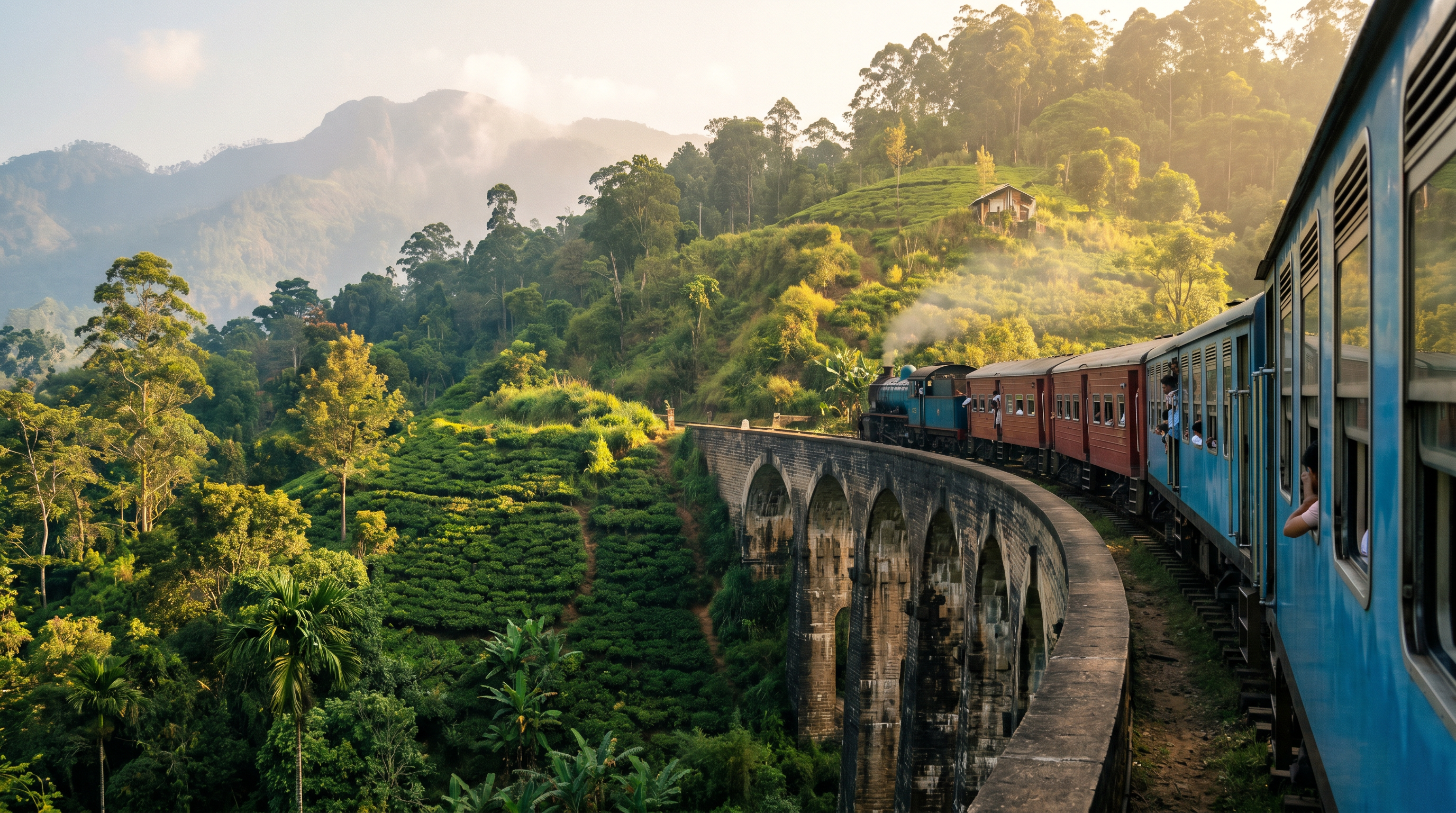 Tren escénico entre plantaciones de té en Sri Lanka